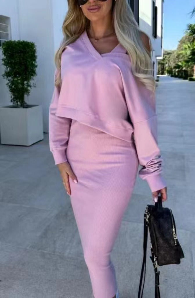 Two-piece set with sweater & midi dress