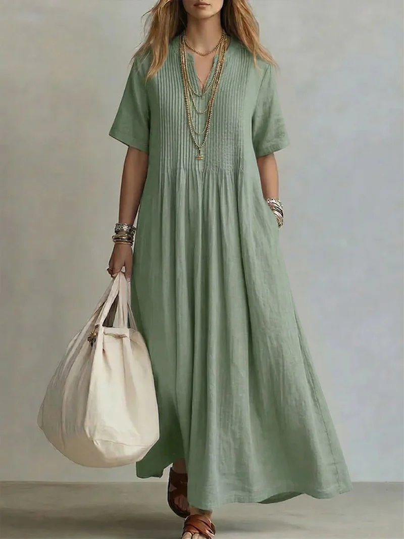 Dina – Robe Plissée Fluide & Élégante