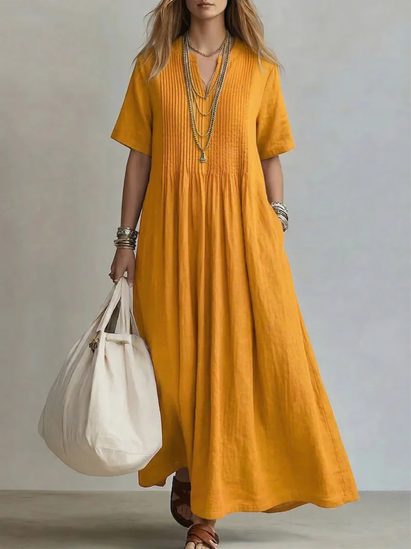 Dina – Robe Plissée Fluide & Élégante